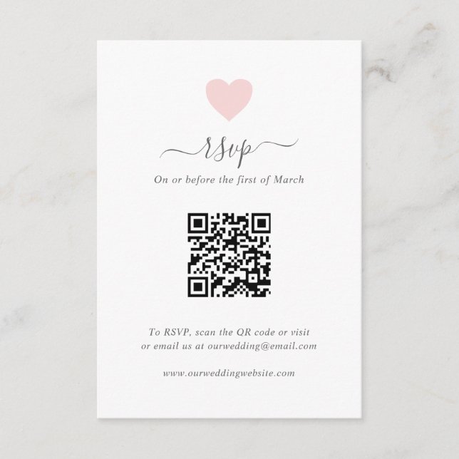 Cartons Réponse Moderne simple mignon Coeur rose QR Code Mariage (Devant)