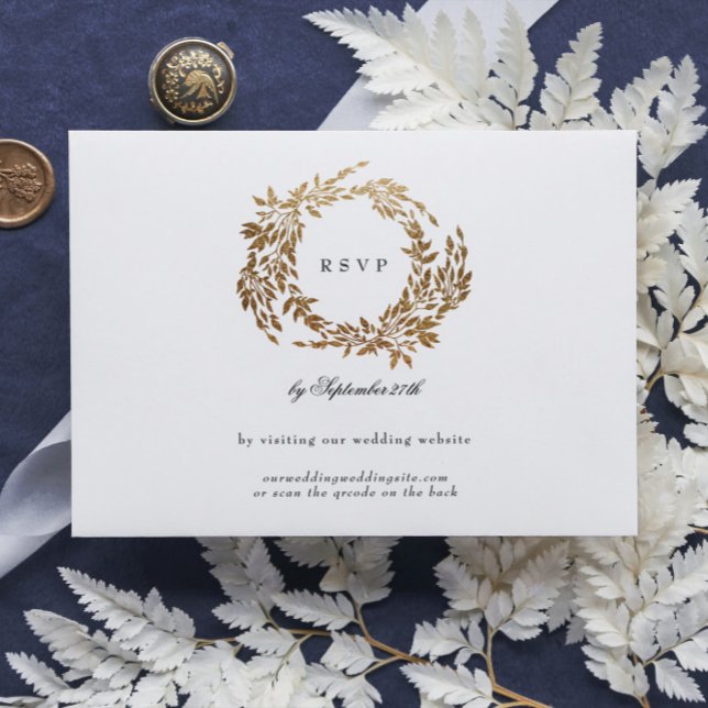 Cartons Réponse Monogram Crest Classic Mariage élégant QR CODE (Créateur téléchargé)