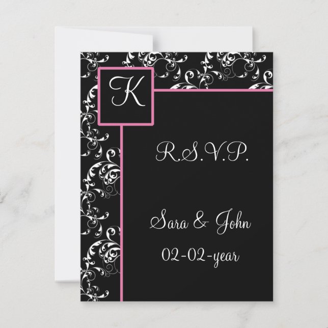 Cartons Réponse Monogram mariage damassé R.S.V.P (Devant)