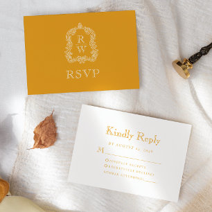 Cartons Réponse Monogramme Crest Marigold Jaune Mariage