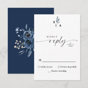 Cartons Réponse Monogramme Élégant Minimaliste Calligraphie Bleu M