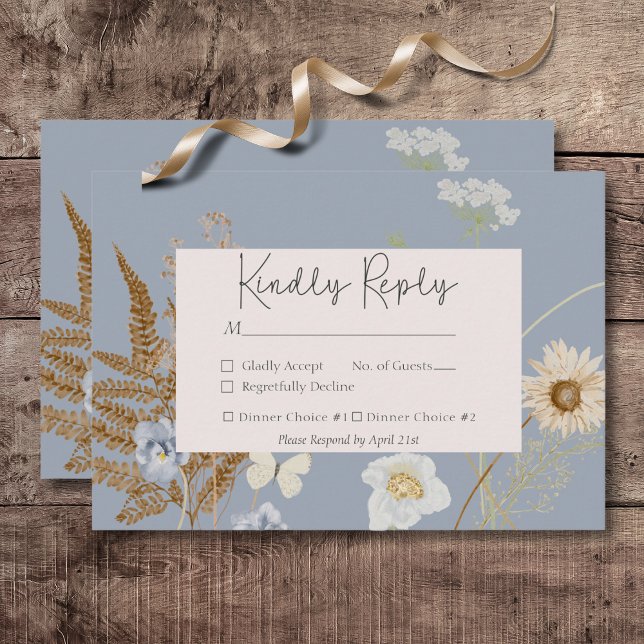 Cartons Réponse Monogramme Fleur sauvage rustique Dusty Blue (Rustic Wildflowers Monogram Dusty Blue Wedding Response Card)