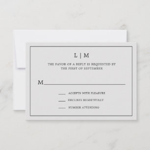 Cartons Réponse Monogramme gris clair simple Mariage élégant