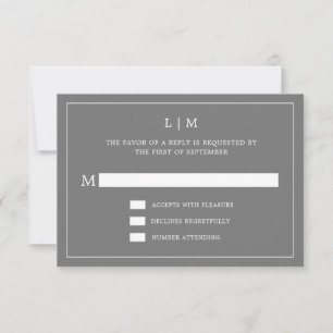 Cartons Réponse Monogramme gris foncé simple Mariage élégant