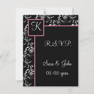 Cartons Réponse Monogramme mariage damassé R.S.V.P