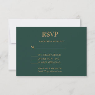 Cartons Réponse Monogramme minimaliste mariage Emerald Green Gold