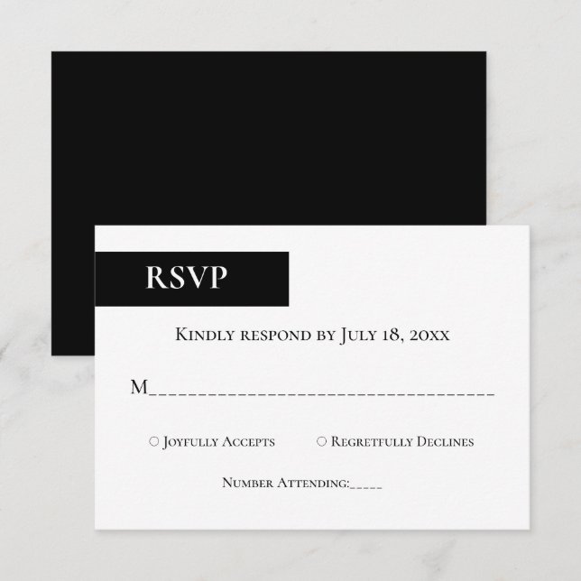 Cartons Réponse Monogramme noir et blanc minimal Mariage élégant (Devant / Derrière)