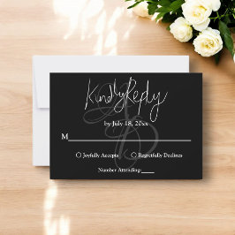 Cartons Réponse Monogramme noir et blanc minimal Mariage élégant