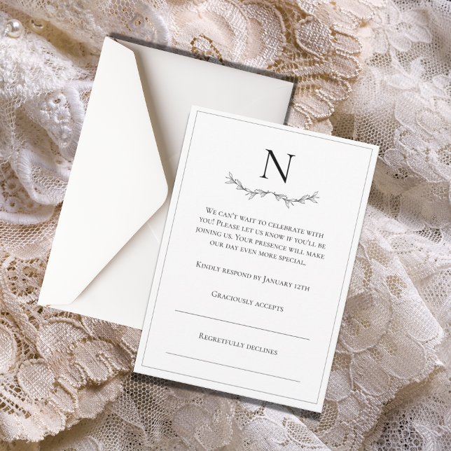 Cartons Réponse Monogramme noir et blanc moderne (Créateur téléchargé)