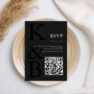 Cartons Réponse Monogramme noir mat moderne Mariage minimaliste