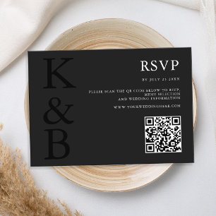 Cartons Réponse Monogramme noir mat moderne Mariage minimaliste