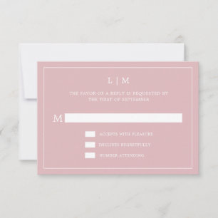Cartons Réponse Monogramme rose clair simple Mariage élégant