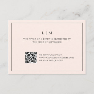 Cartons Réponse Monogramme rose vierge simple Code QR Mariage élég