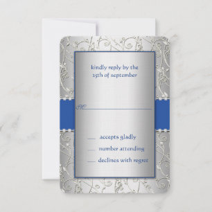 Cartons Réponse Monogramme Royal Blue Silver Swirl Mariage