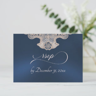 Cartons Réponse Monogramme, Ruban & Dentelle - Bleu foncé
