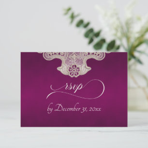 Cartons Réponse Monogramme, Ruban & Dentelle - Prune