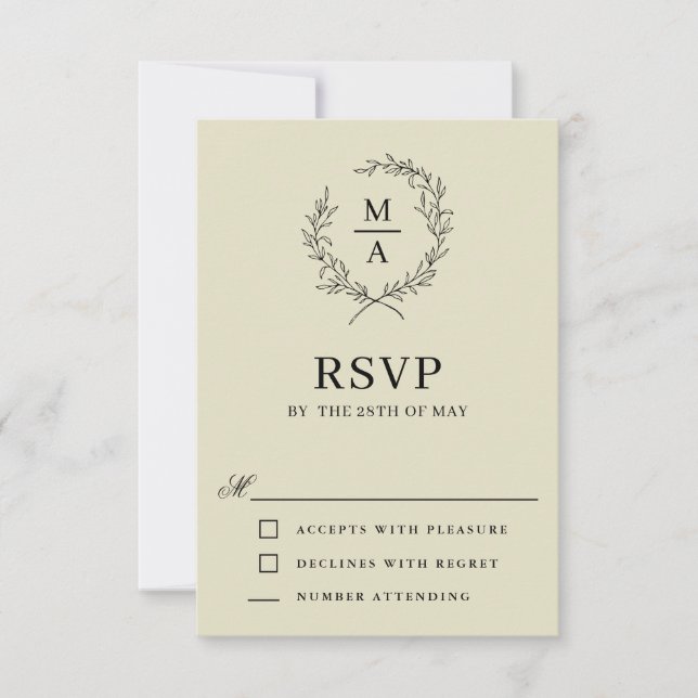 Cartons Réponse Monogramme sobre et beige moyen (Devant)