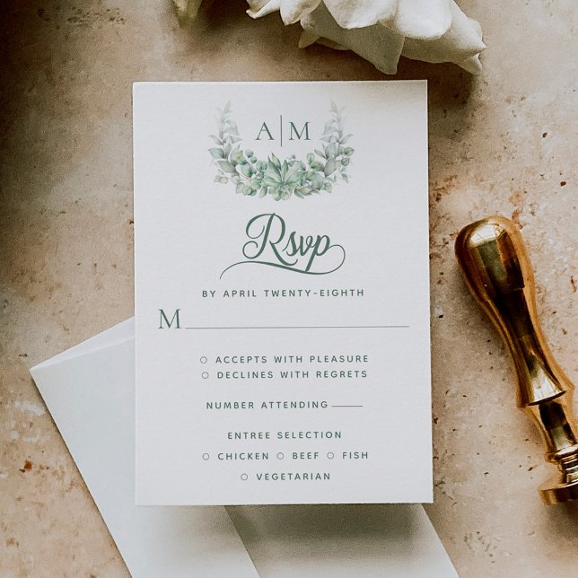 Cartons Réponse Monogramme Verdure Mariage élégant (Créateur téléchargé)