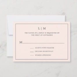 Cartons Réponse Monographie rose pâle simple Mariage élégant