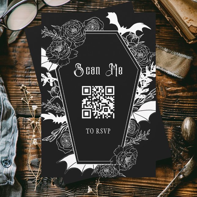 Cartons Réponse Moody Black Gothic Mariage QR Code Site Web (Créateur téléchargé)