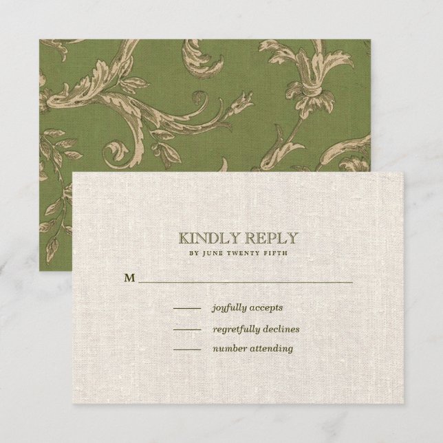 Cartons Réponse Motif Vintage beige vert Mariage (Devant / Derrière)