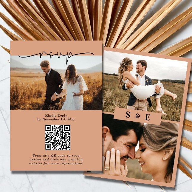 Cartons Réponse Muet en terre cuite Minimaliste QR code Mariage ph (Créateur téléchargé)