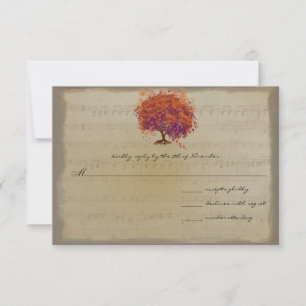 Cartons Réponse Musical Gold Orange Plum Heart Leaf Mariages