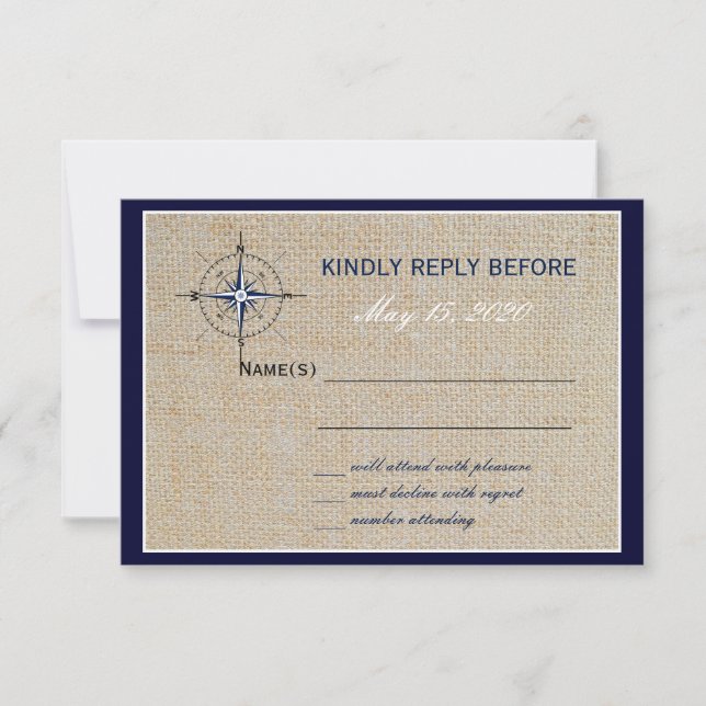 Cartons Réponse Nautique Compass/Yacht Club Marine Beach WeddingRS (Devant)