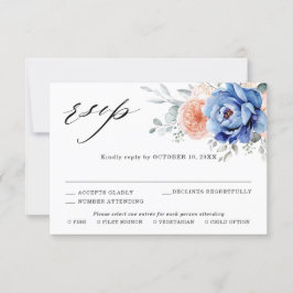 Cartons Réponse Navy Bleu Ardoise Rose Poudré Floral Mariage
