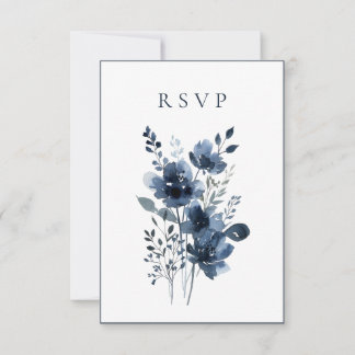 Cartons Réponse Navy Blue Botanical Wedding