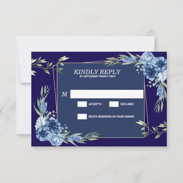 Cartons Réponse Navy Blue Burgundy Gold Blush Pink Wedding (Devant)