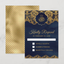 Navy Blue Gold Foil Lace Mariage Islamique