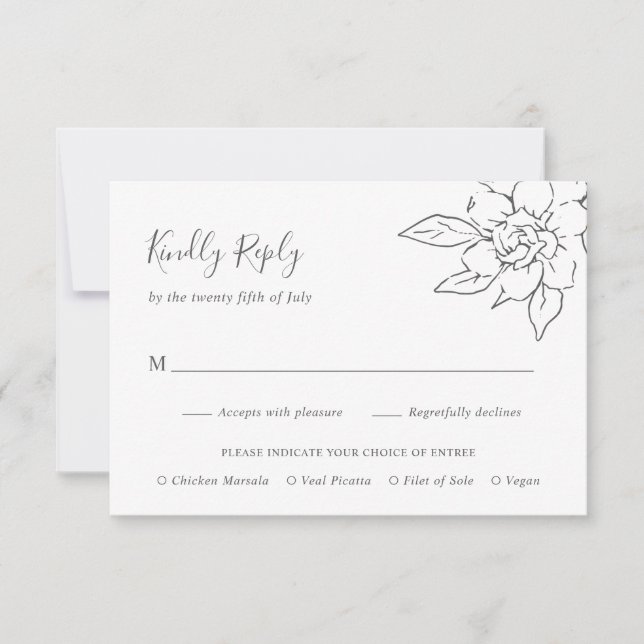 Cartons Réponse Neutral Line Art Floral Mariage élégant (Devant)