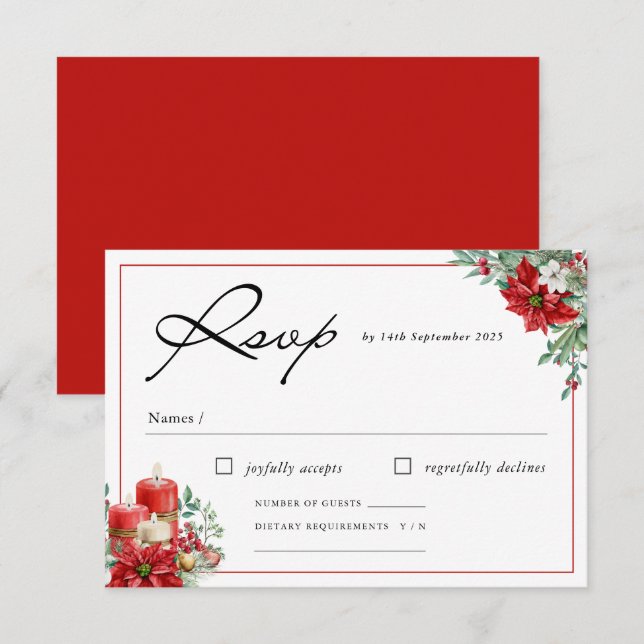 Cartons Réponse Noël élégant | Mariage floral d'hiver (Devant / Derrière)