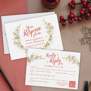 Cartons Réponse Noël hiver mariage fleuri art de la couronne QR