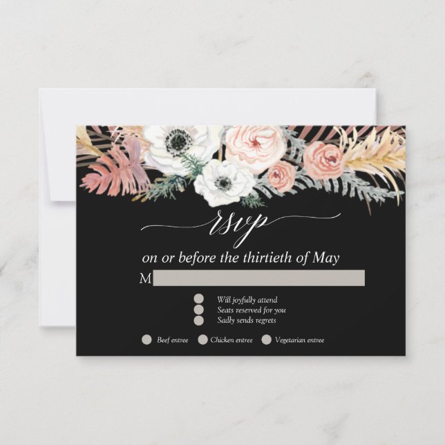 Cartons Réponse Noir Blanc Boho Herbe de Pampas Floral Tropical RS (Devant)