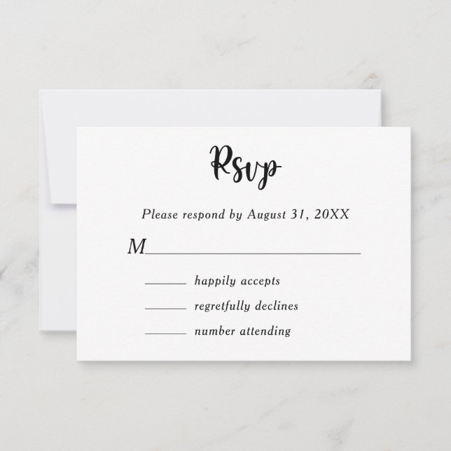 Cartons Réponse Noir Blanc Floral Botanogramme Nom du couple (Devant)