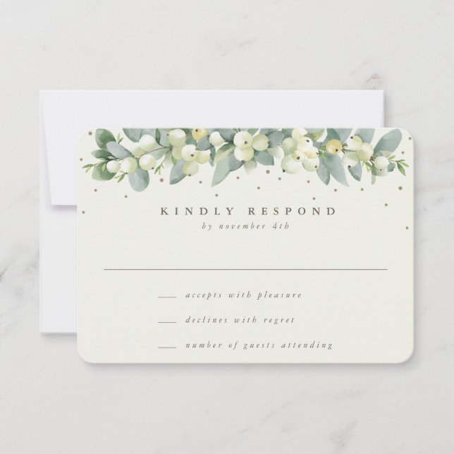 Cartons Réponse Noir/Crème Snowberry+Eucalyptus Garland Mariage (Devant)