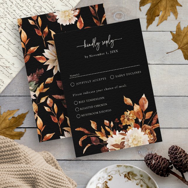 Cartons Réponse Noir Élégant Automne (Black Elegant Fall RSVP Card
)