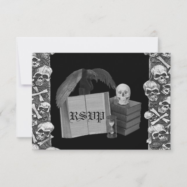 Cartons Réponse Noir et blanc Romance Crâne Spellbook Mariage (Devant)