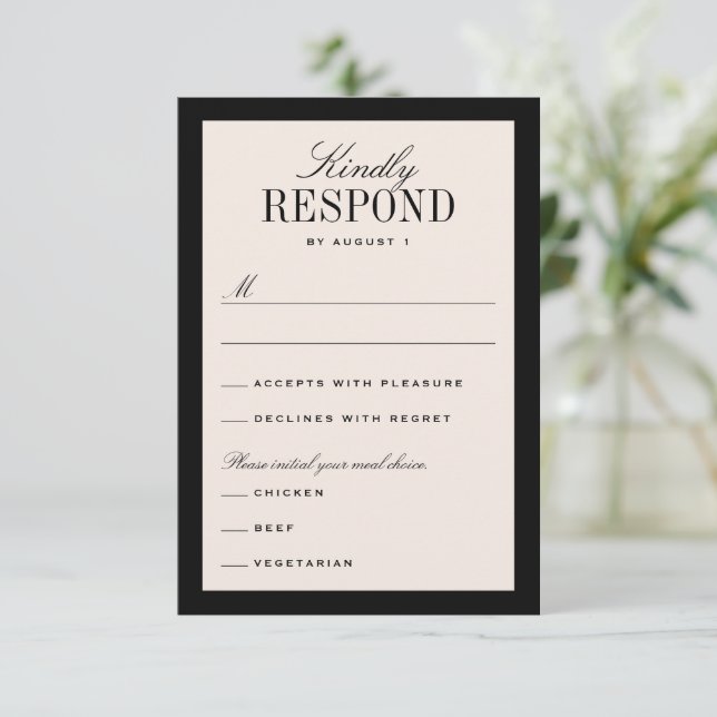 Cartons Réponse Noir et crème Classique Mariage élégant (Debout devant)