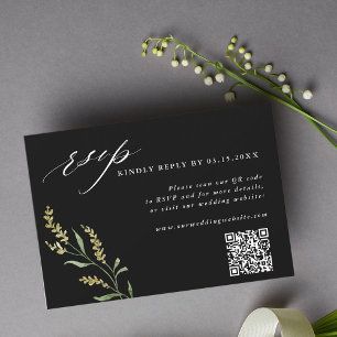 Cartons Réponse Noir Fleur sauvage élégant mariage Code QR