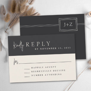 Cartons Réponse Noir plat moderne minimaliste Monogramme mariage R