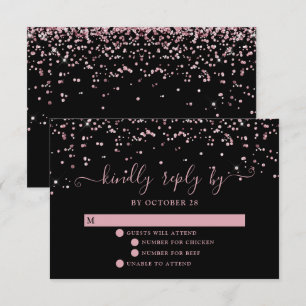 Cartons Réponse Noir Rose Or Blush rose Parties scintillant Mariag