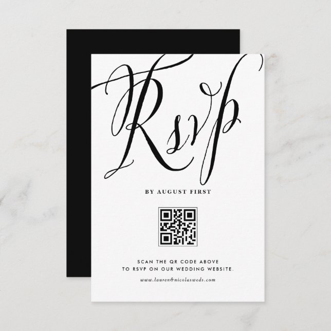 Cartons Réponse Noir Rustique Calligraphie QR Code Mariage (Devant / Derrière)