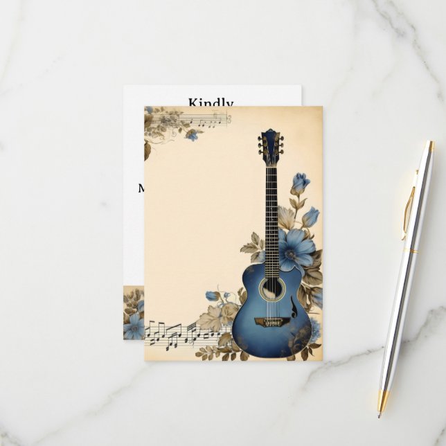 Cartons Réponse Notes de musique guitare Fleurs (Devant/Arrière en situation)