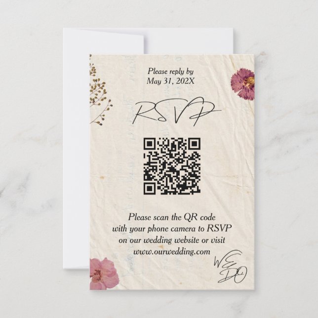 Cartons Réponse NOUS FAISONS Shabby Chic Mariage Fleurs Pressées (Devant)