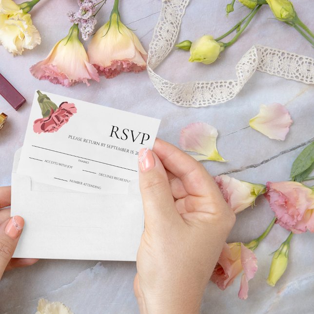 Cartons Réponse Oeillets roses sur floral moderne blanc (Créateur téléchargé)