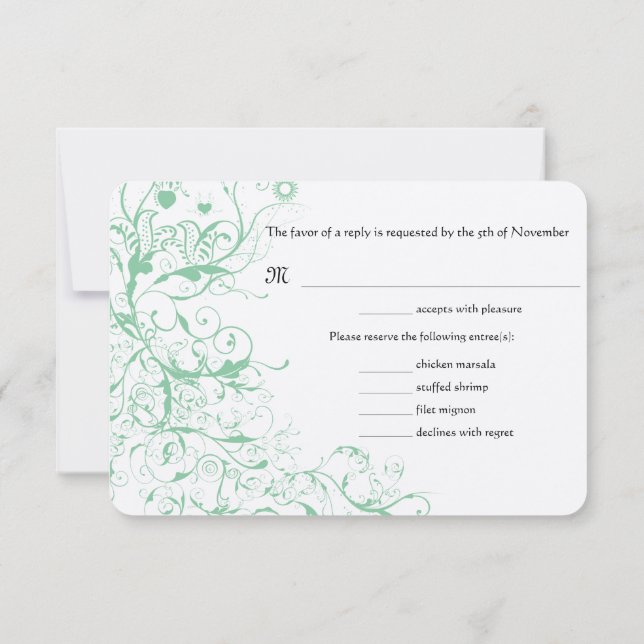 Cartons Réponse Oiseaux de l'amour romantiques Mint mariage (Dos)