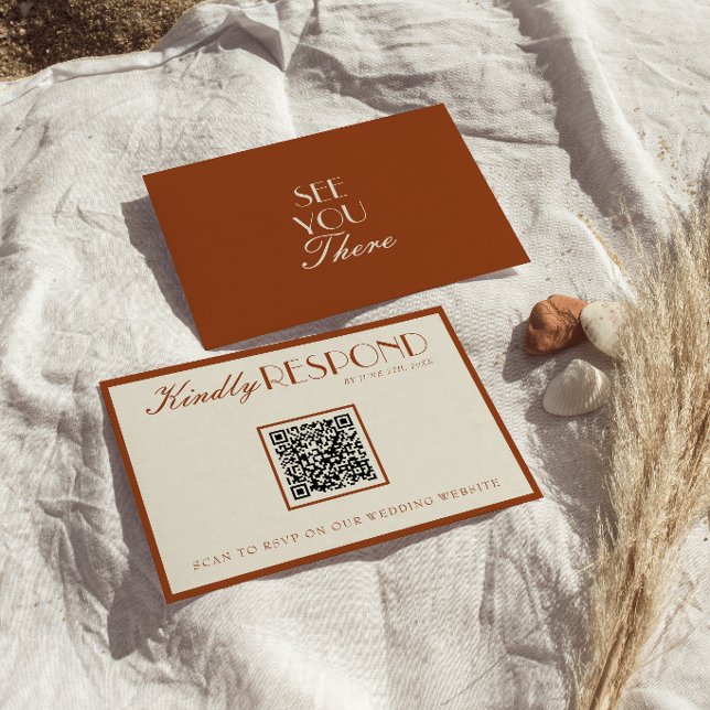 Cartons Réponse Old Money Burnt Orange QR Fancy Code Wedding (Créateur téléchargé)